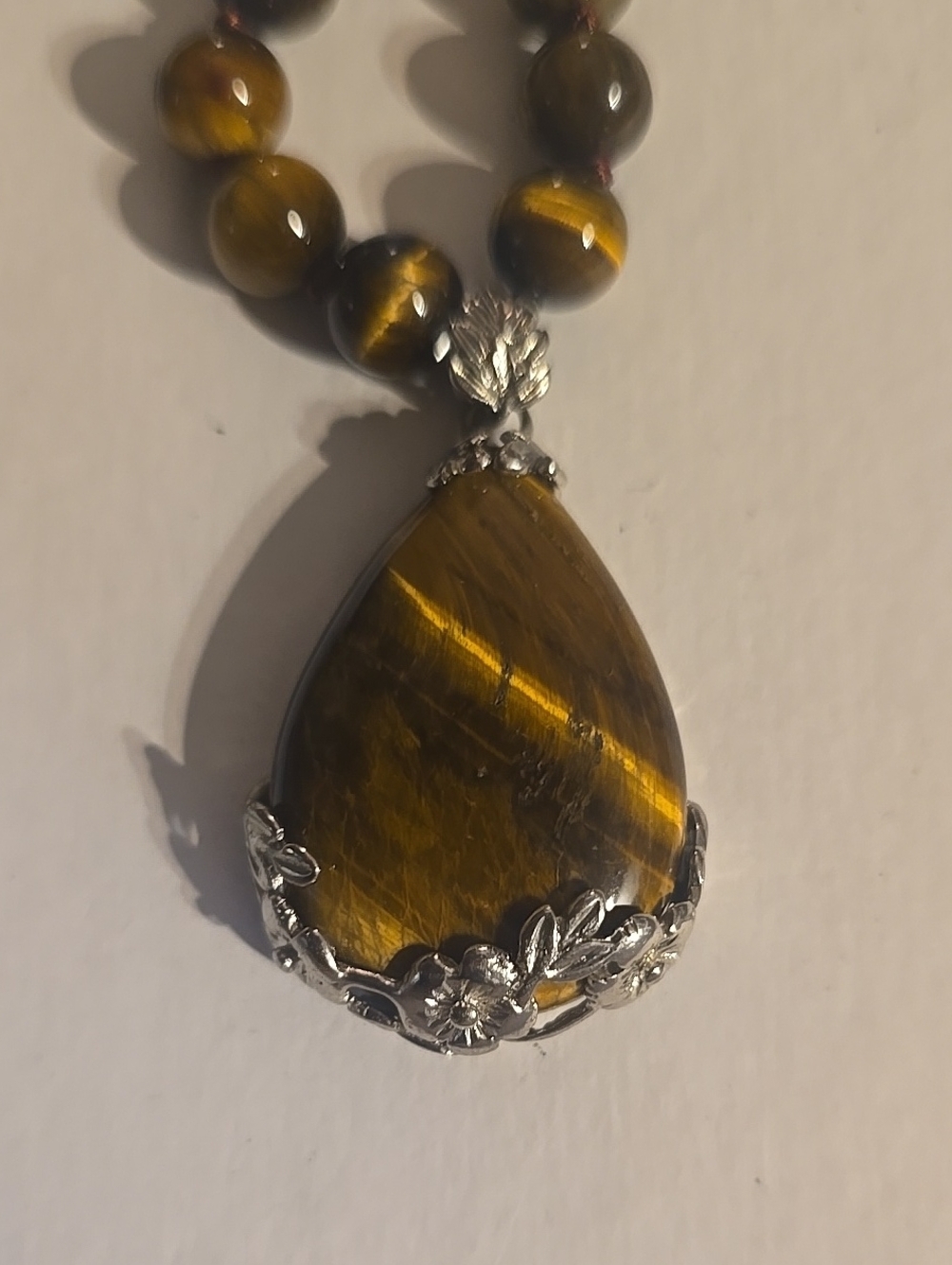 Tiger Eye Teardrop Pendant Necklace - Brown